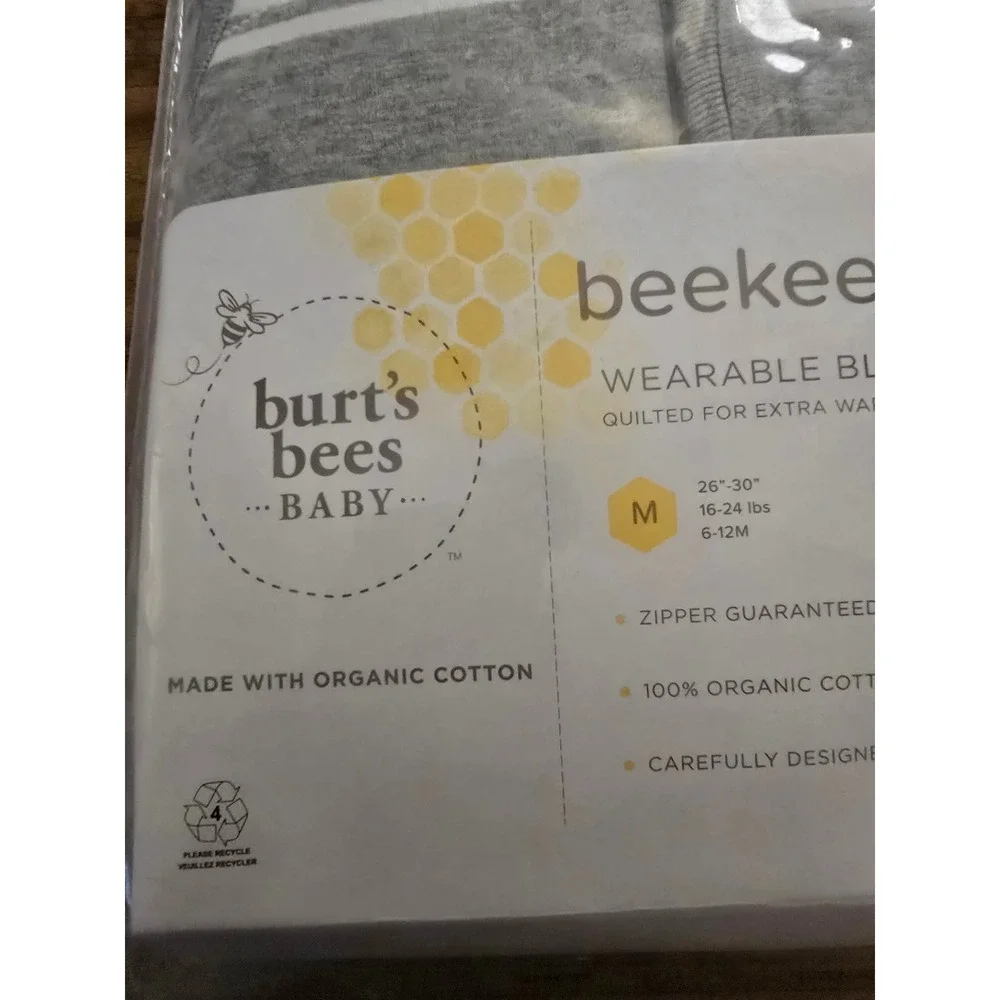 Burt's Bees Baby Beekeeper Wearable Blanket Gray White Stripe Organic Cotton M